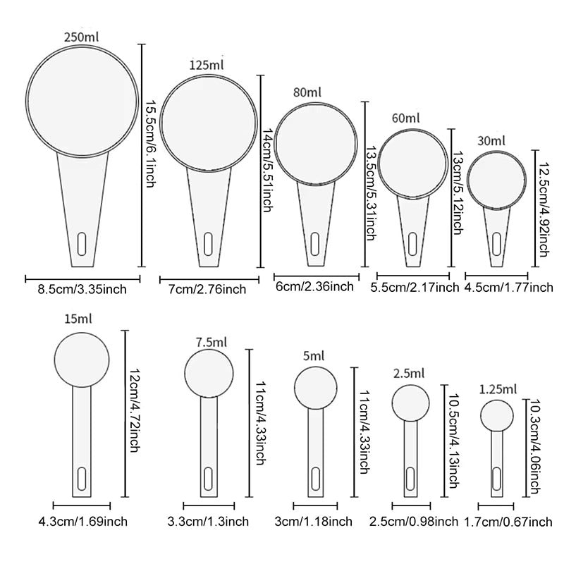 ICYON 10PCS Black Plastic Measuring Spoon & Cup Set