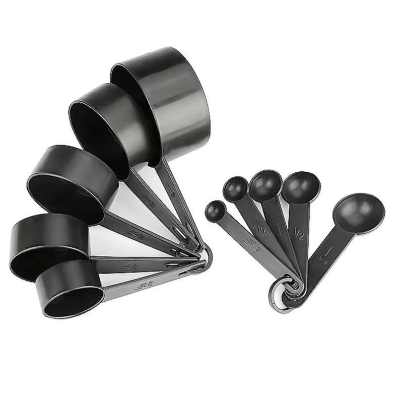 ICYON 10PCS Black Plastic Measuring Spoon & Cup Set