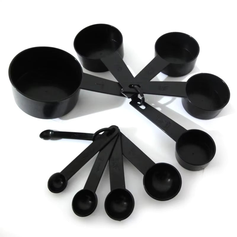 ICYON 10PCS Black Plastic Measuring Spoon & Cup Set