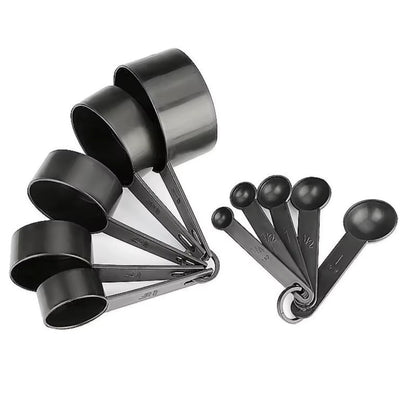 ICYON 10PCS Black Plastic Measuring Spoon & Cup Set